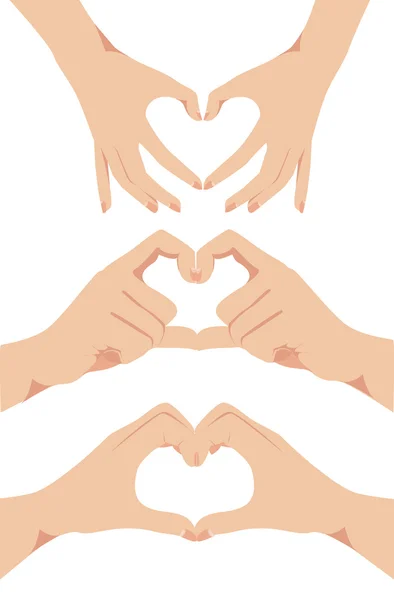 Conjunto de mãos femininas formam uma ilustração do vetor símbolo do coração — Vetor de Stock