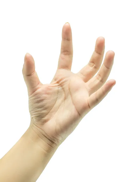 Mão aberta fêmea vazia isolada no branco — Fotografia de Stock