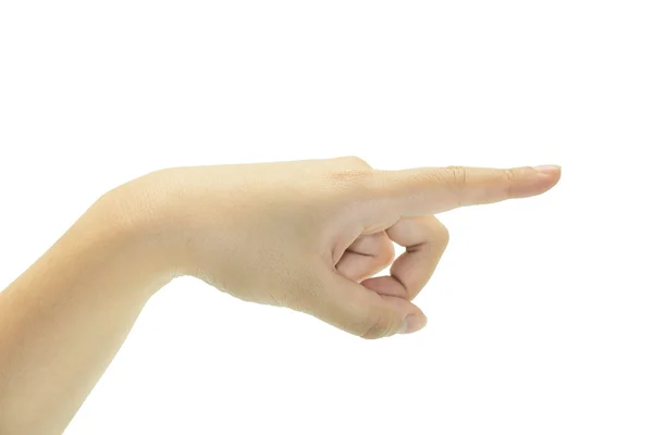 Female finger pointing isolated on white — Stock Photo, Image