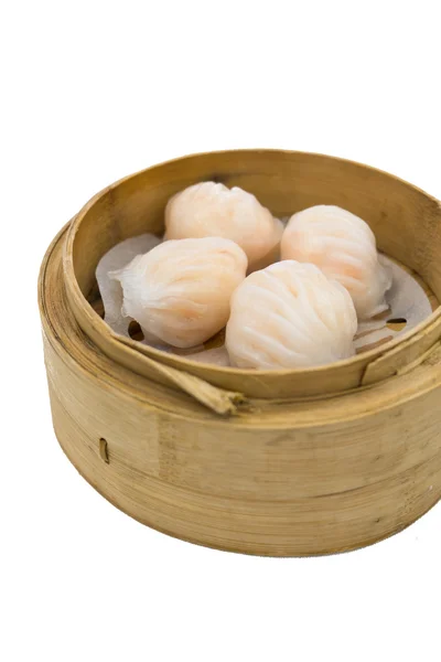 Chino dim sum 'Hagao' en cesta de bambú aislado en blanco —  Fotos de Stock