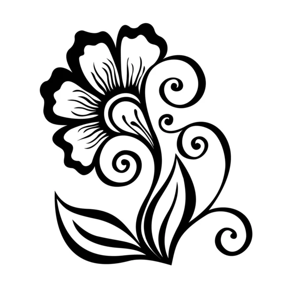 Flor decorativa con hojas — Vector de stock