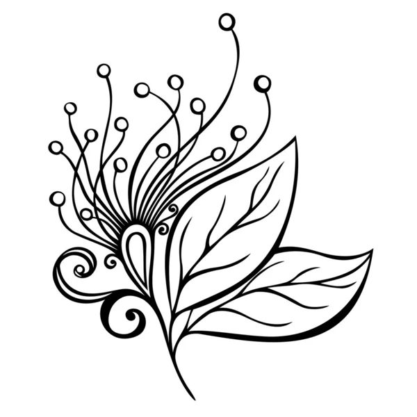 Flor decorativa con hojas — Vector de stock