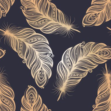 Seamless Pattern with Feathers (Vector) clipart