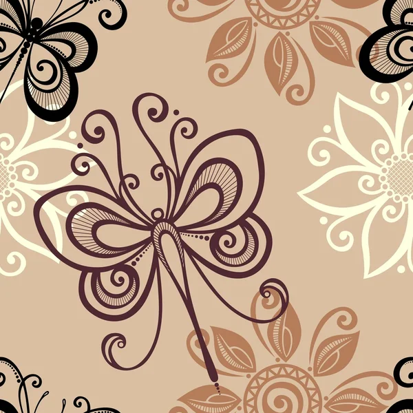 Padrão floral sem costura com libélula (Vector ) — Vetor de Stock