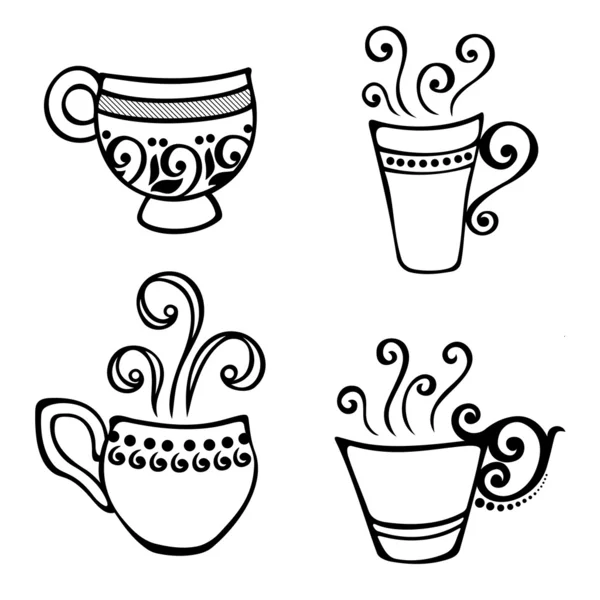 Vector Set of Cups of Coffee with Steam — Stock Vector