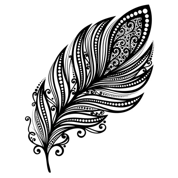 Pluma decorativa sin igual (Vector), tatuaje — Archivo Imágenes Vectoriales