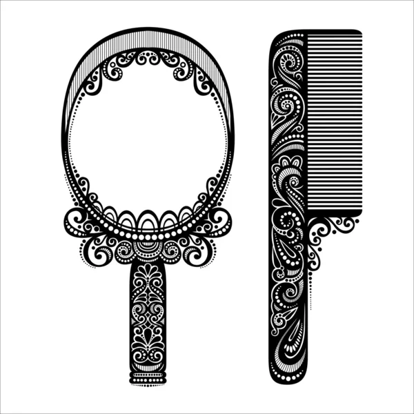 Ornate Comb with Mirror — Stock Vector