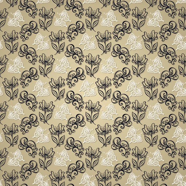 Motif floral orné sans couture avec papillon — Image vectorielle