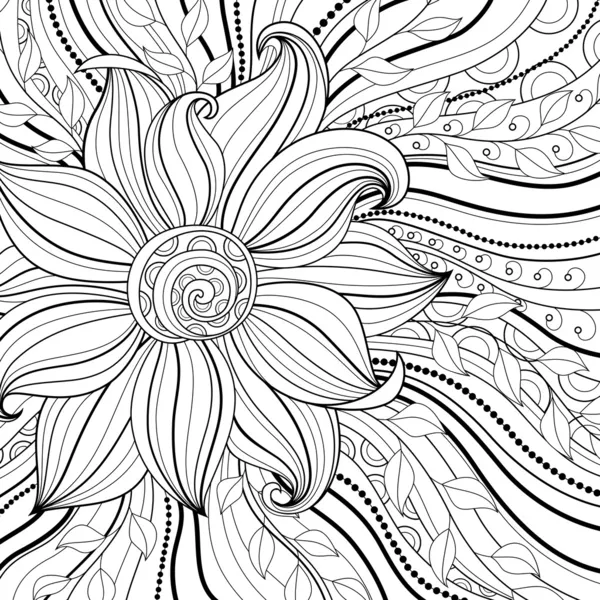 Vector Monocromático Fundo Floral. Textura desenhada à mão com flores —  Vetores de Stock