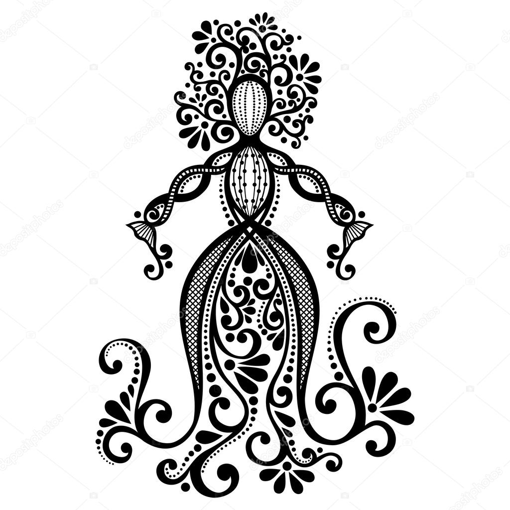 Vector Hand Drawing Silhouette of Floral Goddess