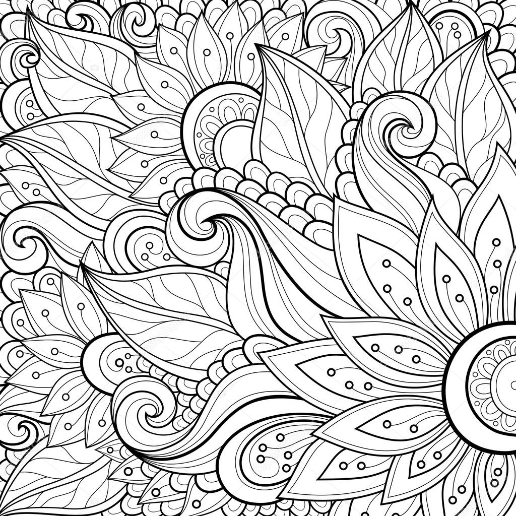 Vector Monochrome Floral Background. Hand Drawn Texture with Flowers