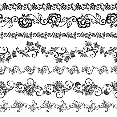 Dekoratif çiçek süsü vektör kümesi.