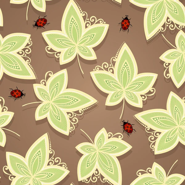 Patrón floral adornado sin costuras con escarabajos — Vector de stock