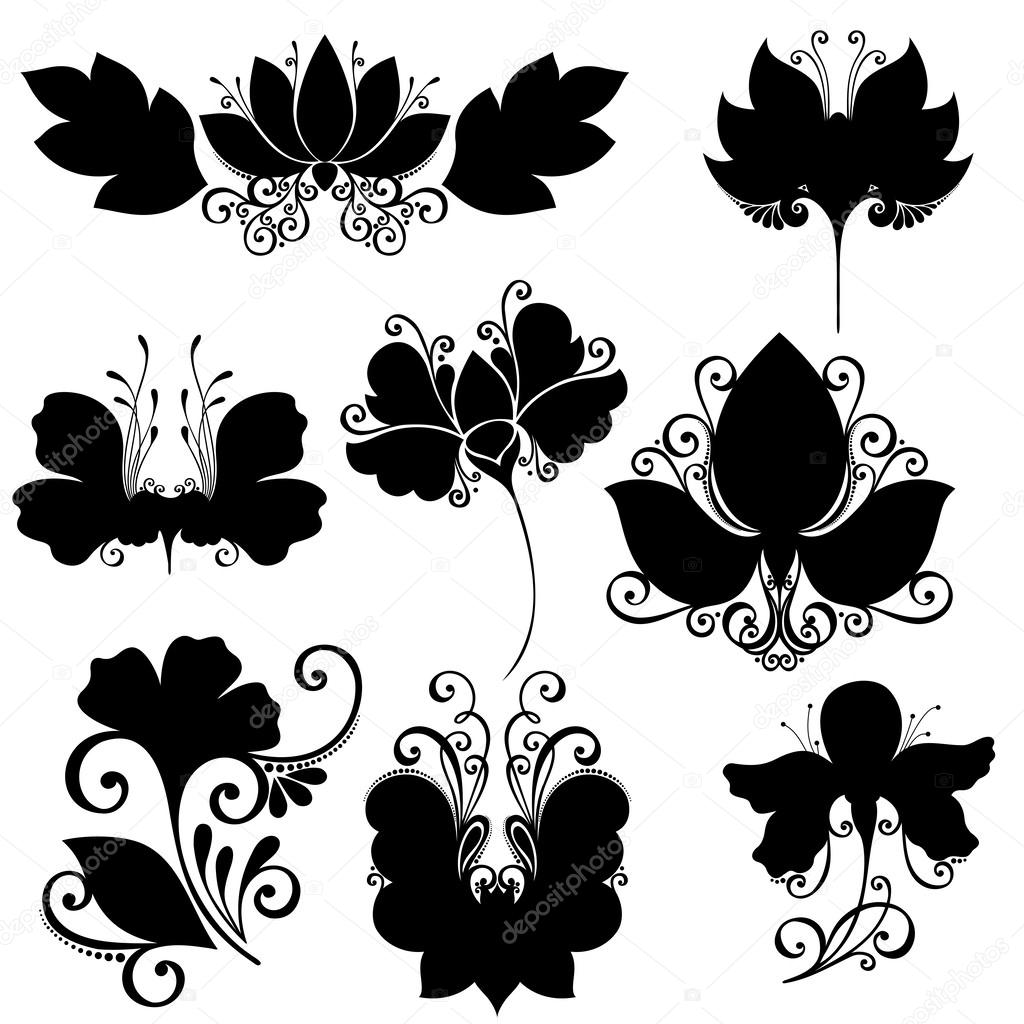 Vector Set of Flowers. Stencils Isolated