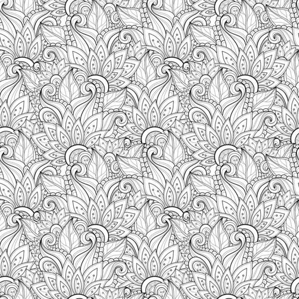 Seamless Monochrome Floral Pattern (Vector) — Stock Vector