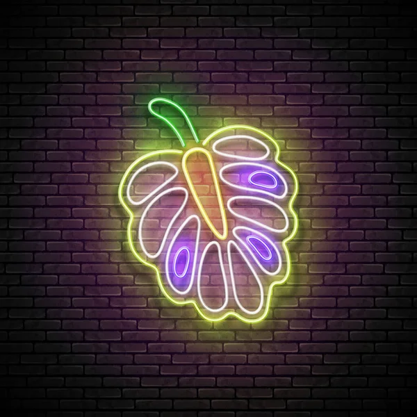 Parlak Kesimli Cherimoya Meyvesi Egzotik Yaz Meyveleri Neon Light Poster — Stok Vektör