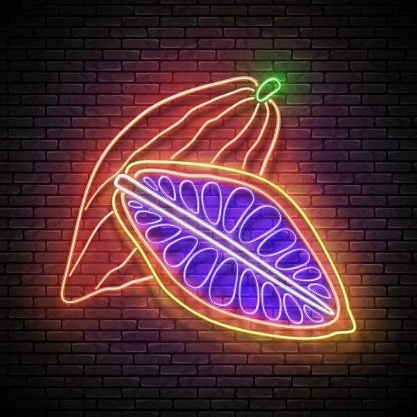 Розріз Плоди Какао Екзотичні Фрукти Neon Light Poster Flyer Banner — стоковий вектор