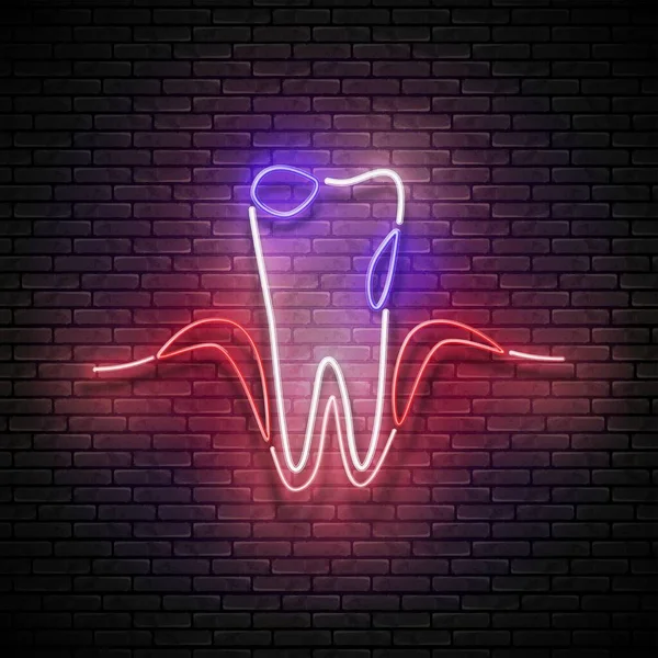 Светящийся Зуб Кариесом Воспламененной Жвачкой Шаблон Концепции Стоматологической Клиники Неоновый — стоковый вектор