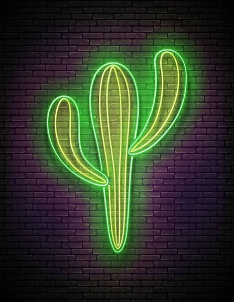 Светящийся Мексиканский Кактус Пустынное Растение Shiny Neon Poster Flyer Banner — стоковый вектор
