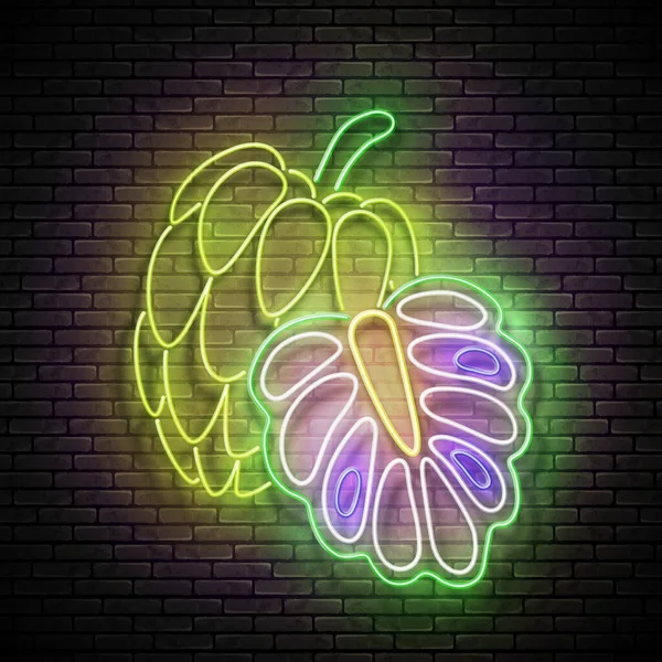 Glow Cut Whole Cherimoya Fruit Exotic Summer Fruit Neon Light — стоковий вектор