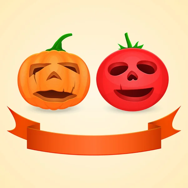 Abóbora de Halloween e tomate — Vetor de Stock