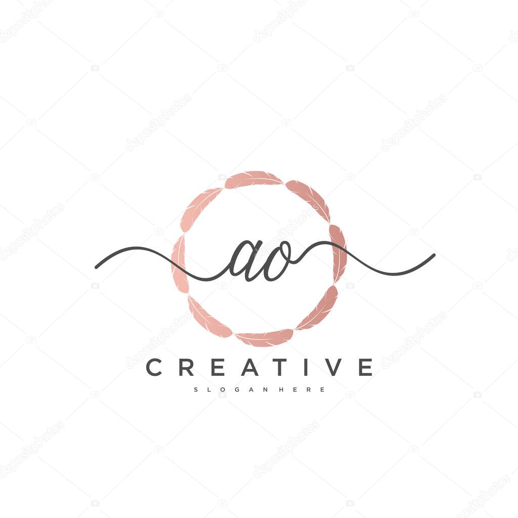 AO Initial handwriting minimalist geometric logo template vector, Logo for business beauty, fashion, and other