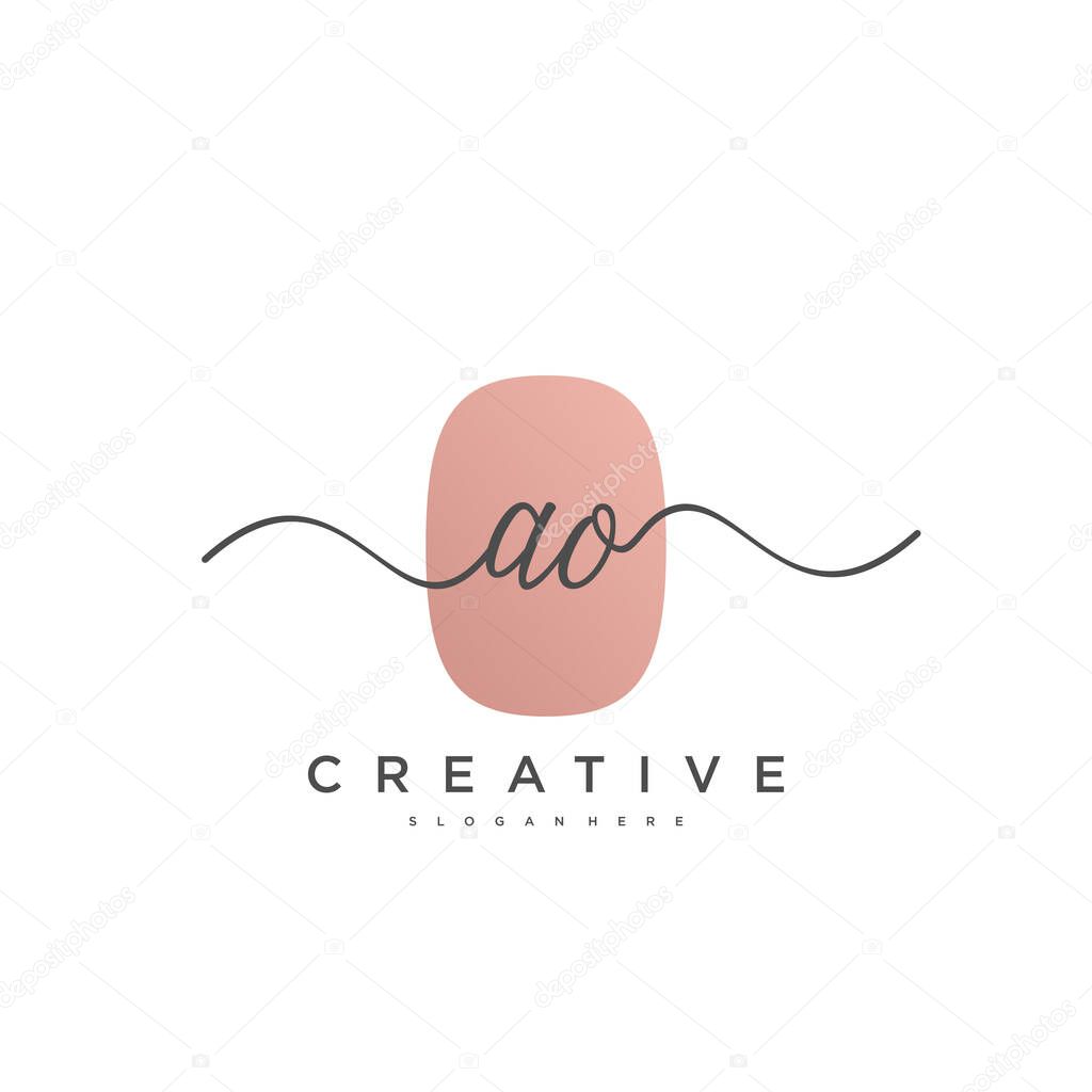 AO Initial handwriting minimalist geometric logo template vector, Logo for business beauty, fashion, and other