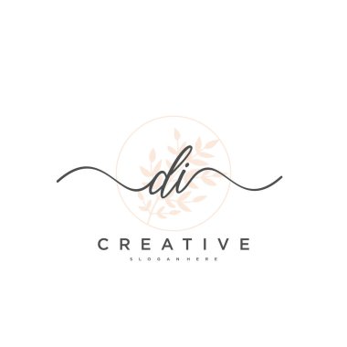 DI İlk el yazısı minimalist geometrik logo şablon vektörü, iş güzelliği, moda ve diğer şeyler için logo