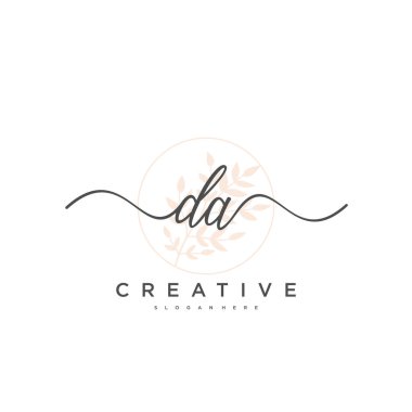 DA İlk el yazısı minimalist geometrik logo şablon vektörü, iş güzelliği, moda ve diğer şeyler için logo