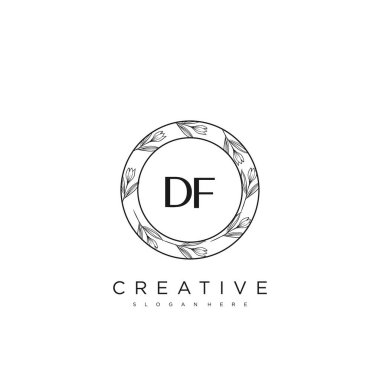 DF İlk Harf Çiçek Logosu Vektör Premium Vektörü