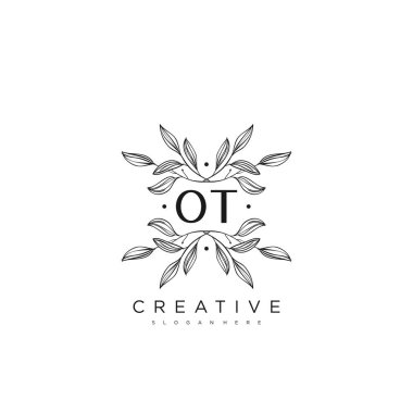 OT İlk Harf Çiçek Logosu Vektör Premium Vektörü