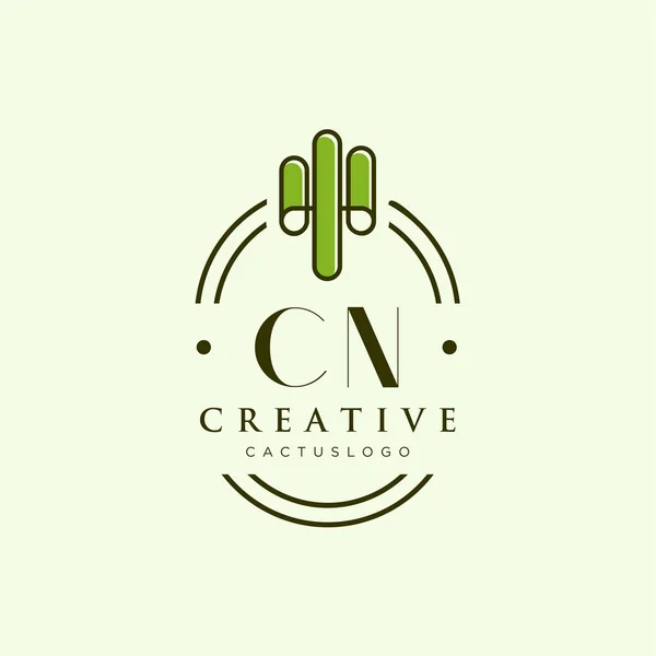 Initial Letter Green Cactus Logo Template Vector Illustrazione Stock