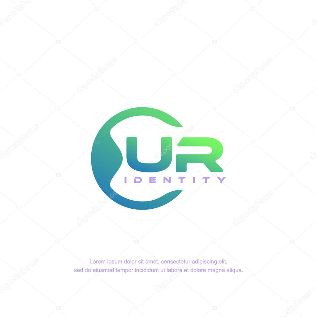 UR Initial letter circular line logo template vector with gradient color