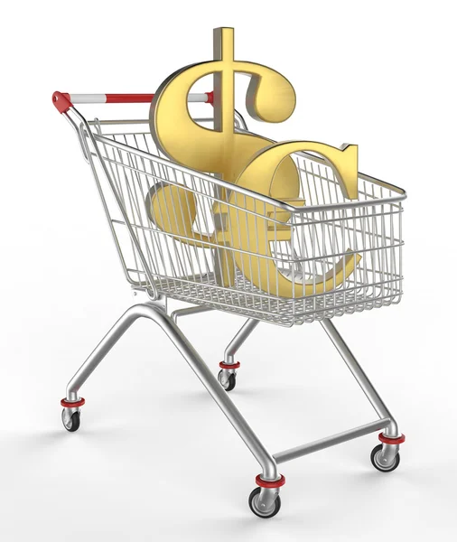 Ikona košíku a peníze nakupovat — Stock fotografie