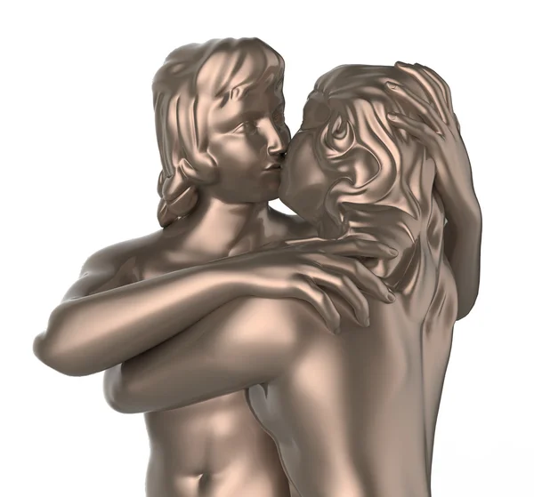 Sexy young couple kissing statue — Stock Photo, Image