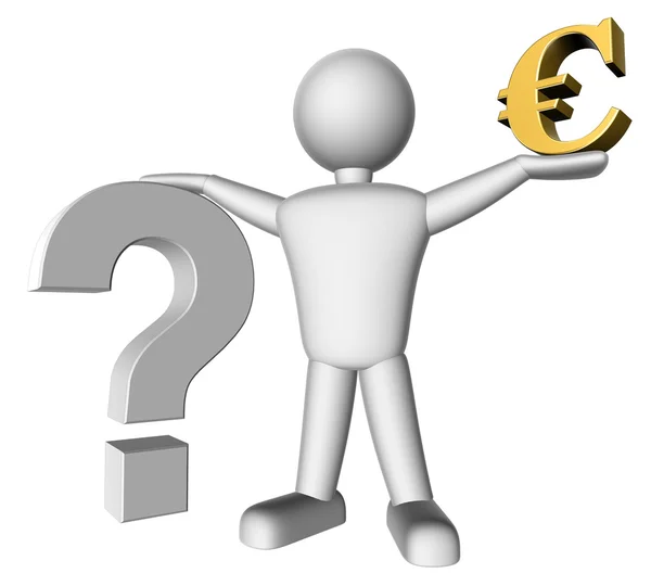 3D-s emberek - kockázat, az euro és a kérdőjel — Stock Fotó