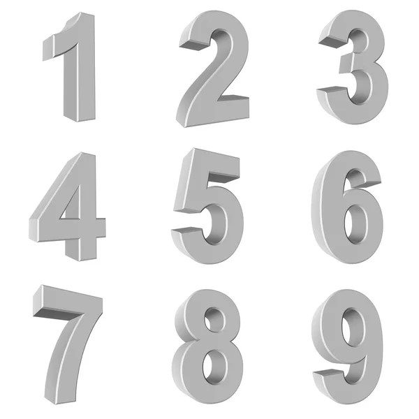 Number from 1 to 9 in white over white background — Stock Photo, Image