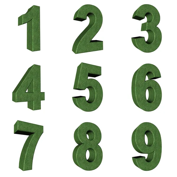 Numer od 1 do 9 w trawie na białym tle — Zdjęcie stockowe