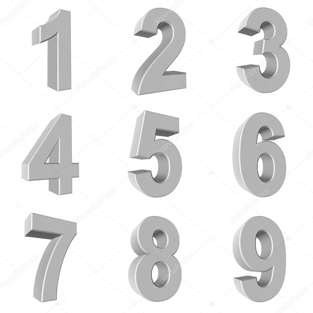 Number from 1 to 9 in white over white background