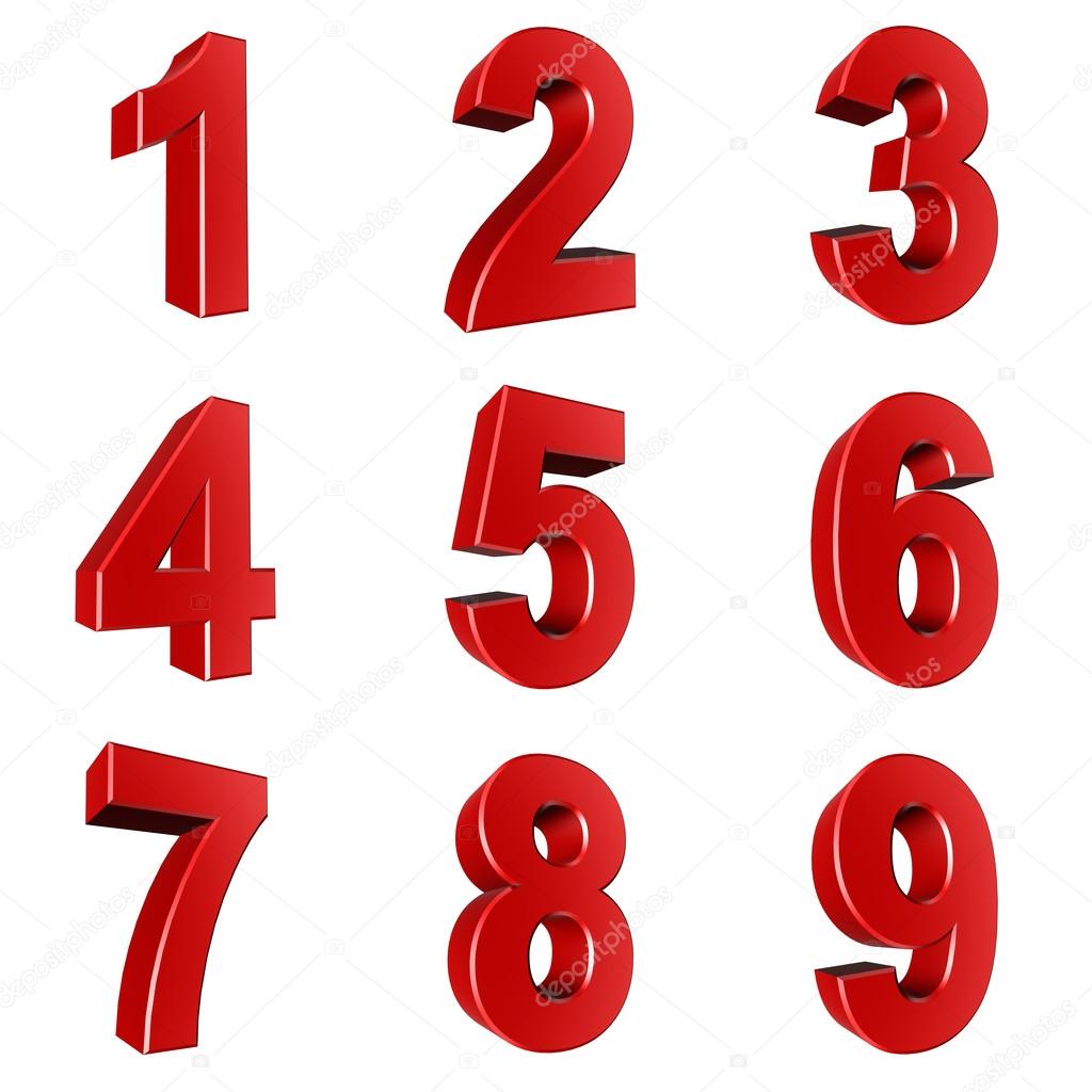 Number from 1 to 9 in red over white background