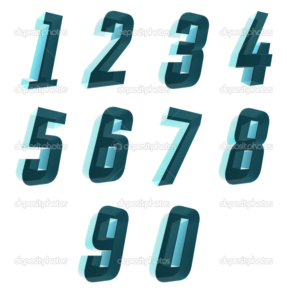 Number from 0 to 9 over white background