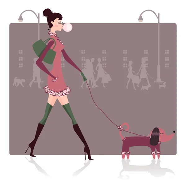 Ragazza con cane — Vettoriale Stock