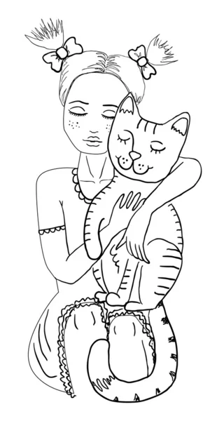 Кот и девочка — стоковый вектор