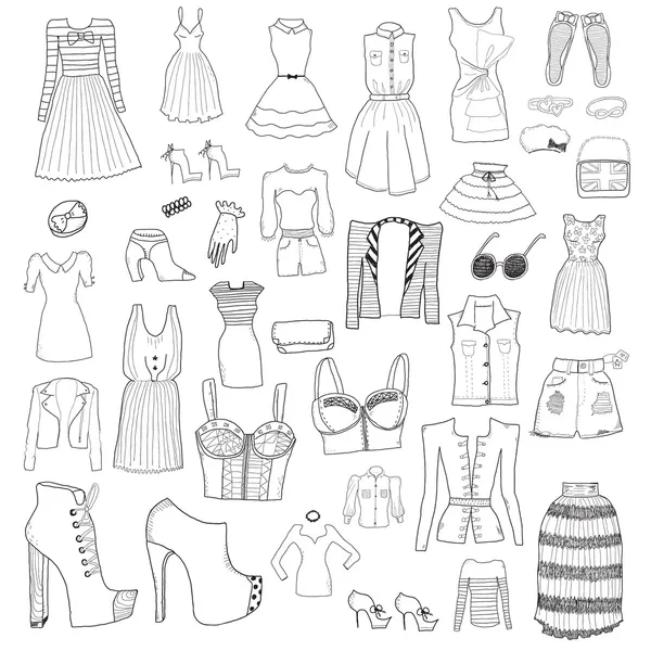 Moda feminina roupas e acessórios — Vetor de Stock