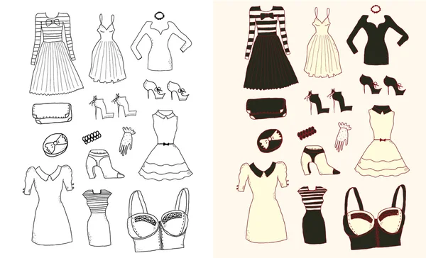 Ropa y accesorios de moda para mujer — Vector de stock