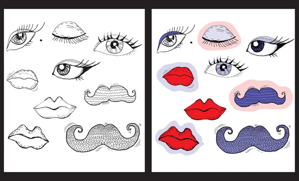 Yeux de dessin animé, lèvres et moustache — Image vectorielle