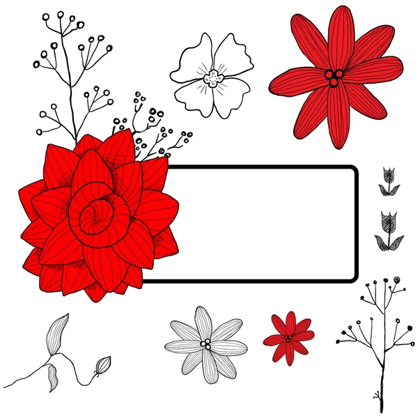 Tarjeta de flores rojas y blancas — Archivo Imágenes Vectoriales