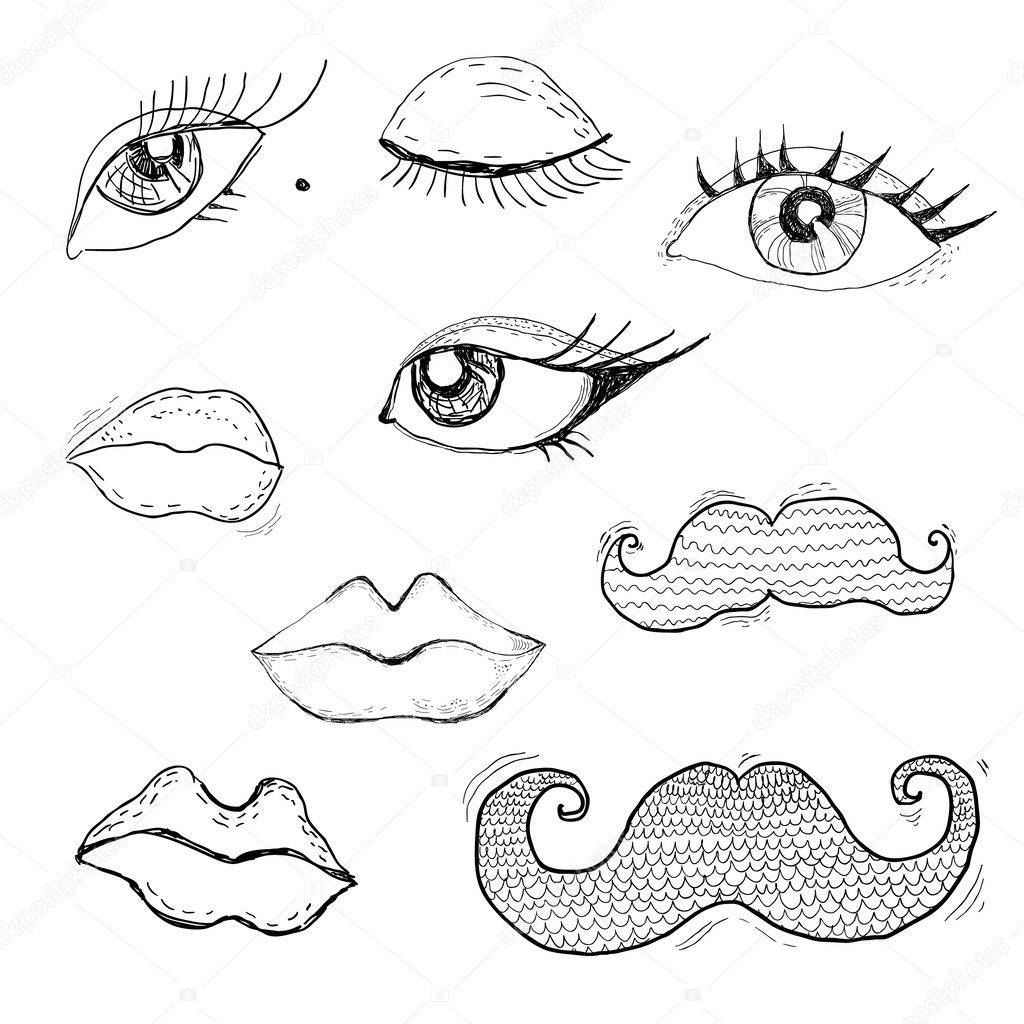 Eyes, lips and mustache