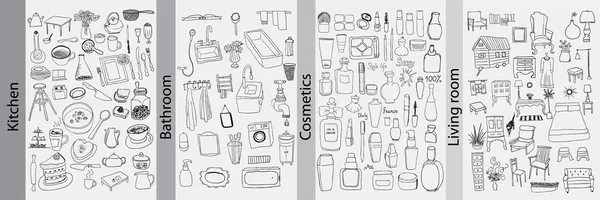 Objets de salle de bain, cuisine, mobilier et cosmétiques — Image vectorielle