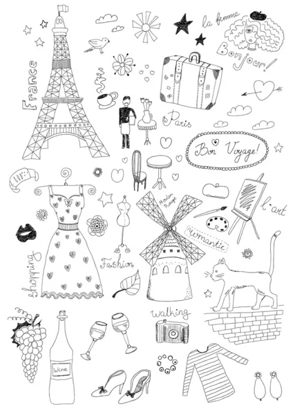 Set disegnato a mano francese — Vettoriale Stock